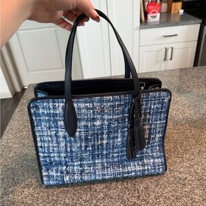 Kate Spade Blue and Black Tweed Satchel with cross strap.